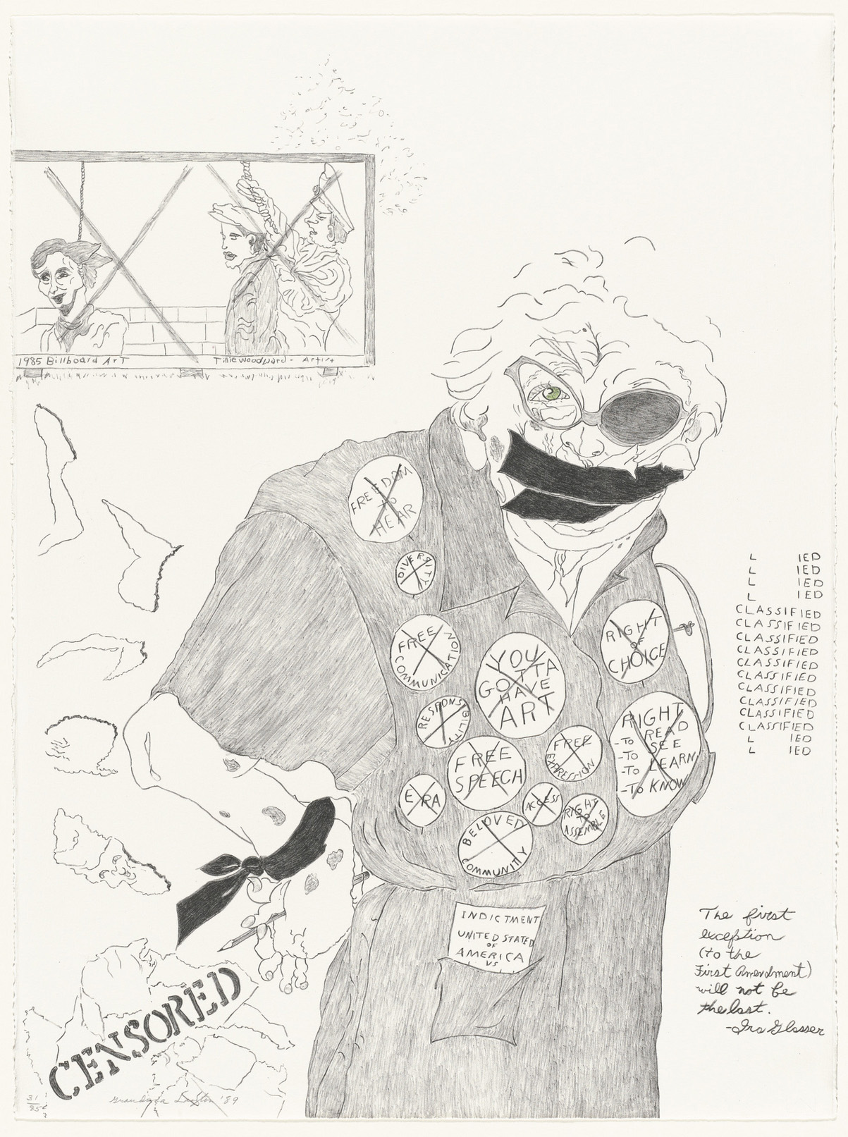 drawing of a censored grandma